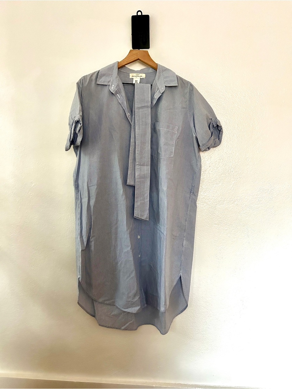 Light Blue Striped Belted Midi Shirt Dress